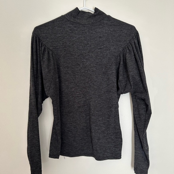 Gray Ribbed Long Sleeve Blouse - Picture 4 of 5